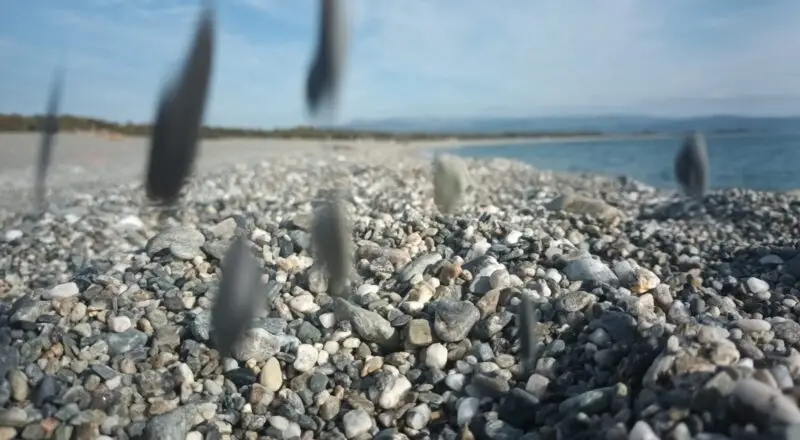 Piedras lanzadas al aire que parecen flotar por un instante… como las emociones que cargamos en silencio.